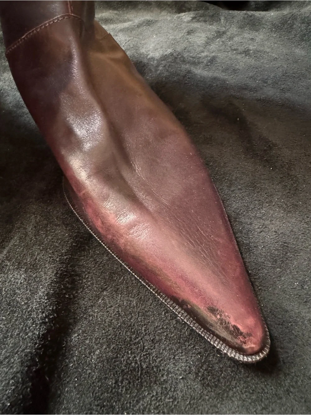 Alberta Ferretti Tall Leather knee high Boots deep purple maroon pointed toe